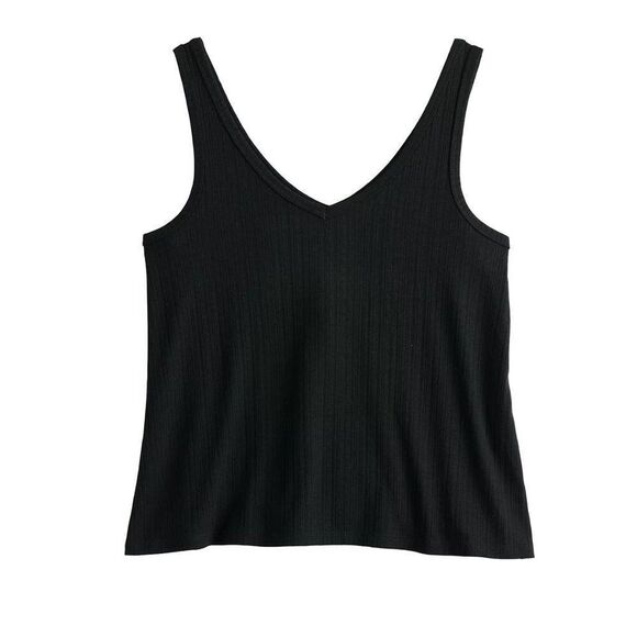 Juniors' Double V-Neck Black Tank Top XS & Small - Picture 3 of 3